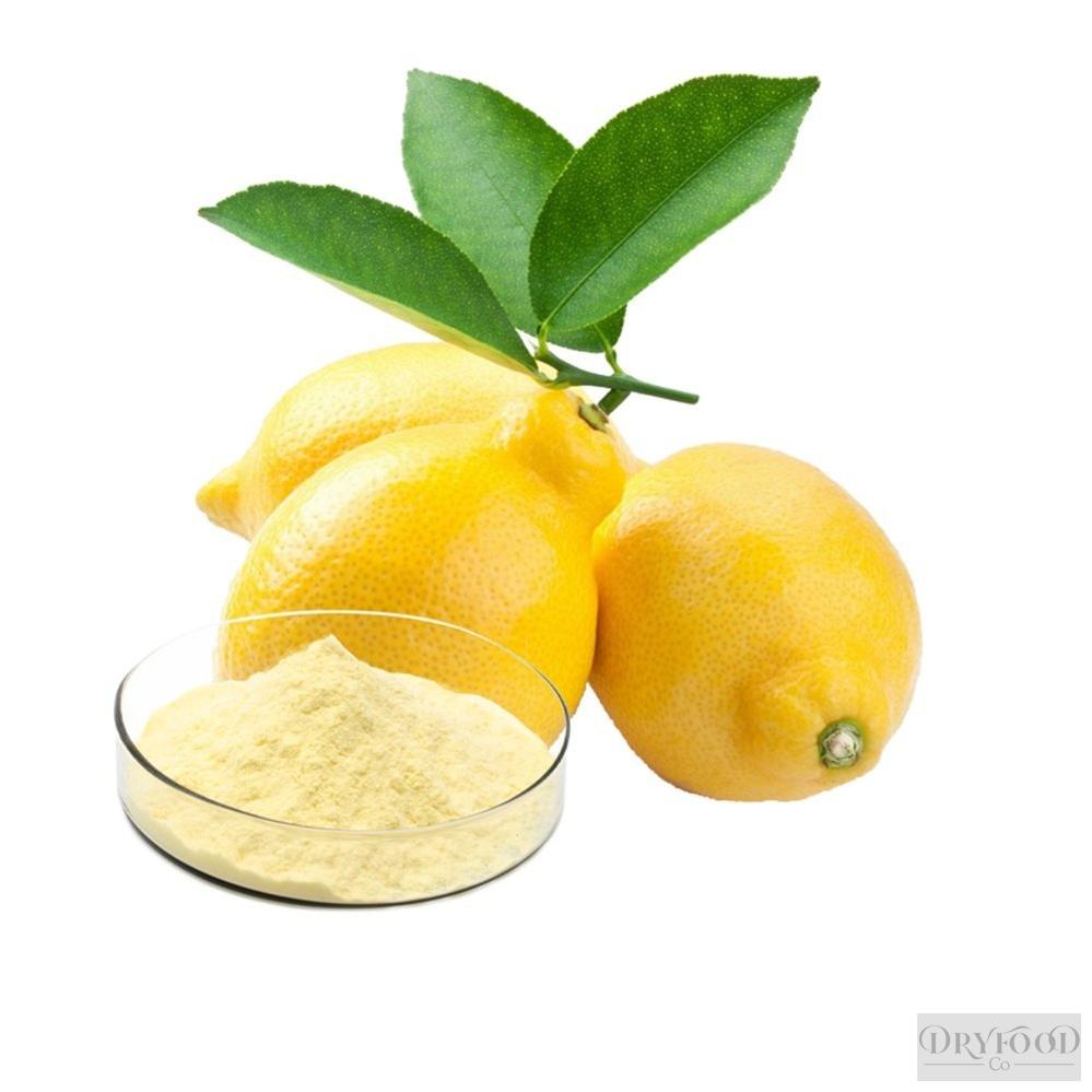 Close-up of vibrant lemon extract powder showcasing spray-dry technology and its zesty, sugar-free zing for culinary and health applications