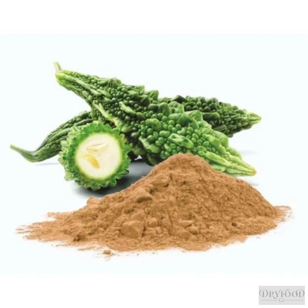 Sustainable farmed Momordica charantia extract powder in green tea tablets and keto recipes, promoting weight management and low-GI glycemic health